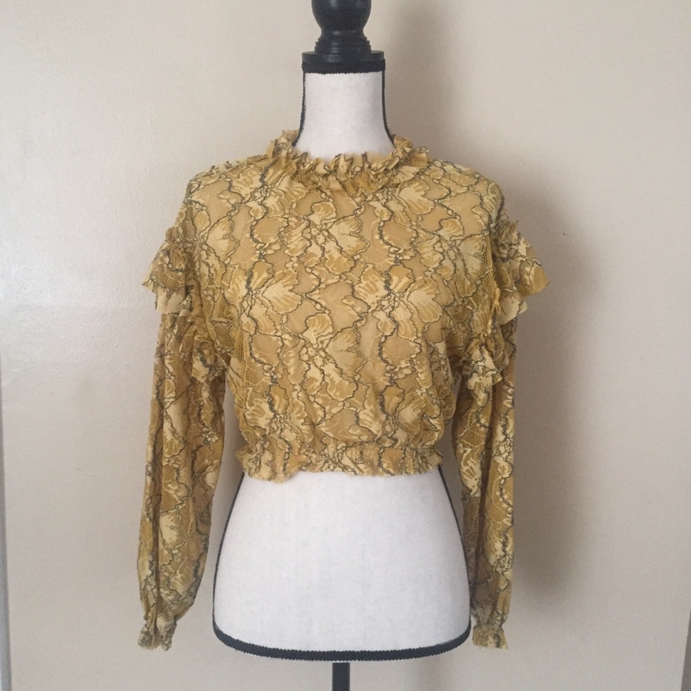 Zara yellow lace top. Small - Picture 1 of 5